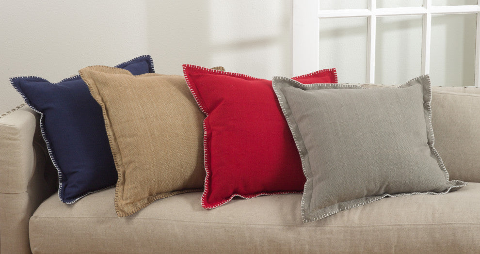 Celena Collection Whip Stitched Flange Design Throw Pillow, Grey, 20", Down Filled