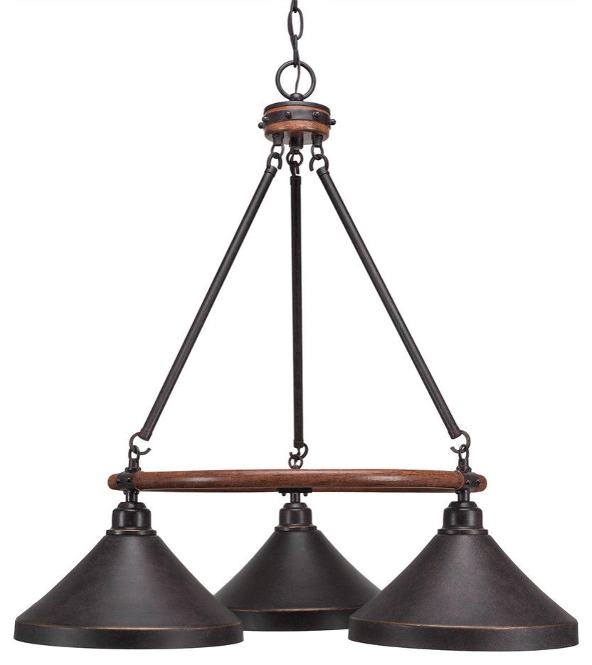 Blacksmith 3-Light Chandelier, Dark Granite Cone Metal Shade