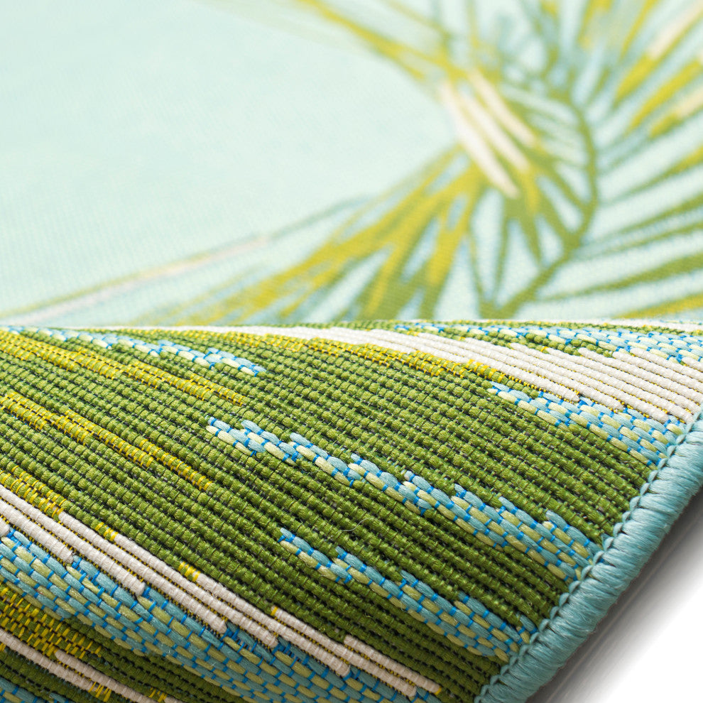 Marina Palm Border Indoor/Outdoor Rug, Aqua, 1'11"x7'6" Runner