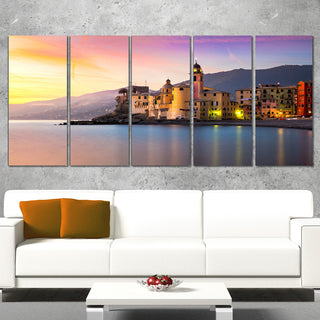 "Old Mediterranean Town at Sunrise" Large Wall Artwork, 5 Panels