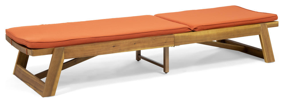 Charlotte Outdoor Acacia Wood Chaise Lounge and Cushion Set, Orange