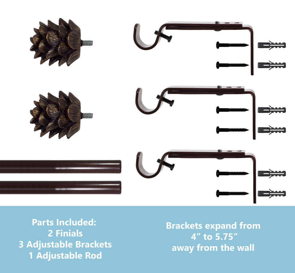 3/4" Pinecone Adjustable Curtain Rod, Bronze, 48"-84"