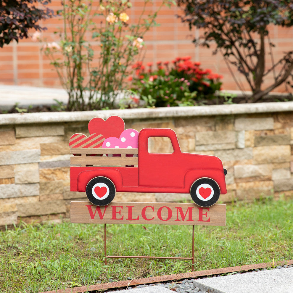 24'' Metal/Wooden Valentine's Truck Yard Stake
