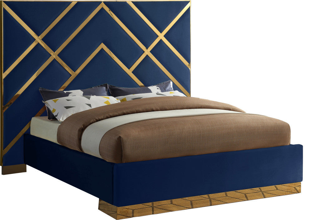 Vector Upholstered Bed, Navy, Queen, Velvet