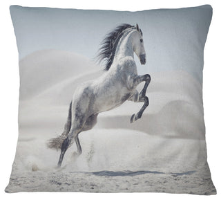 Galloping White Horse Animal Throw Pillow, 18"x18"