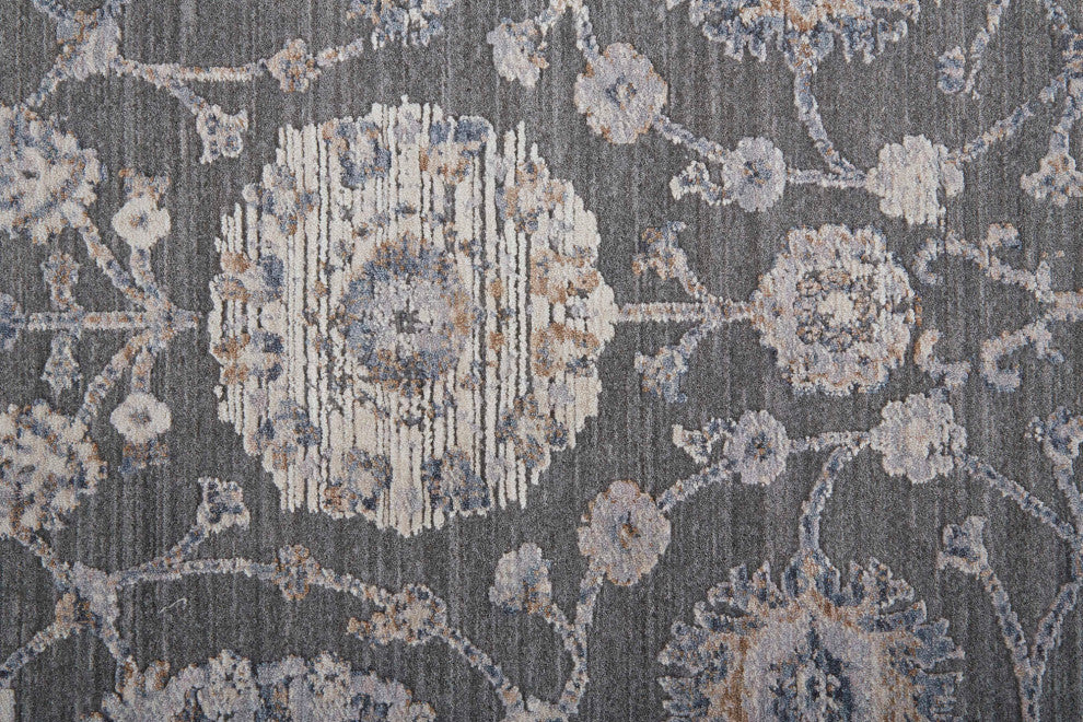 Weave & Wander Sybil Transitional Oriental Style Rug, Charcoal Gray/Red, 9' X 12