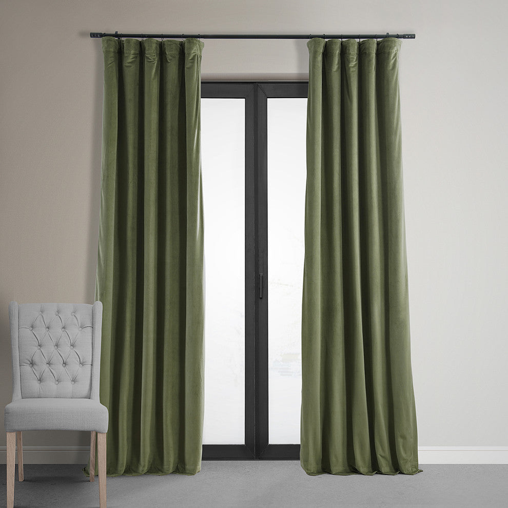 Signature Blackout Velvet Curtain Single Panel, Hunter Green, 50"x108"