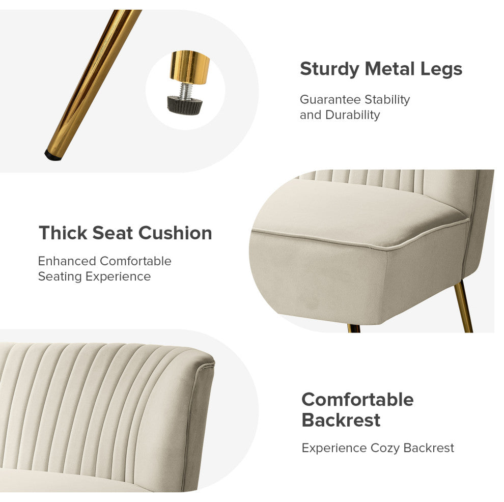 Velvet Tufted Loveseat Sofa With Golden Base, Tan