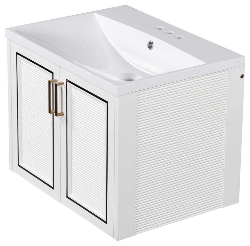 24 inch MDF Wall-Mounted Bathroom Vanity Set Integrated Ceramic Sink