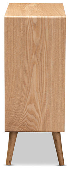 Alina Modern Medium Oak Finished Wood and Rattan 4-Drawer Accent Storage Cabinet