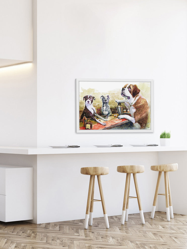 "Dogs Bar" Framed Painting Print, 18"x12"