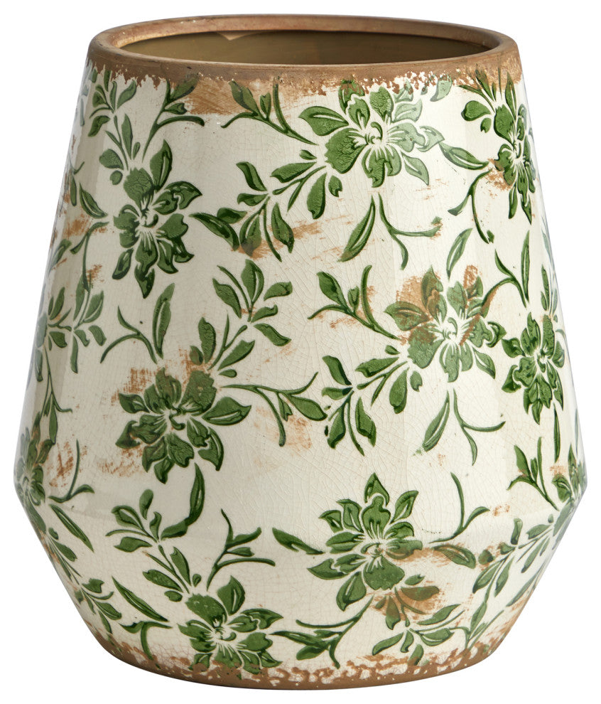 10" Tuscan Ceramic Green Scroll Planter