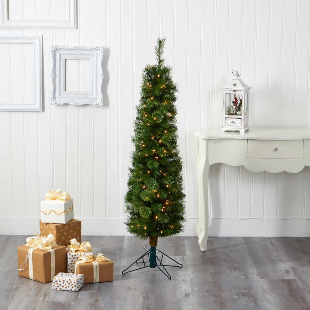 5' Green Pencil Christmas Tree / 100 Clear LED Lights and 198 Bendable Branches