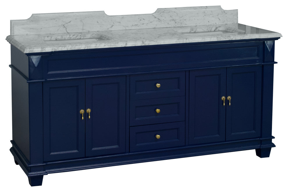 Elizabeth 72" Double Bathroom Vanity, Royal Blue, Carrara Marble