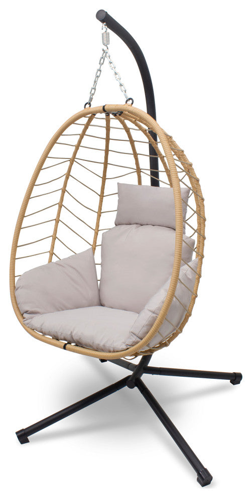 Hanging Egg Chairwith Stand Outdoor Indoor Use Adjustable Height 350lbs Capacity, Beige