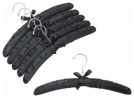 Satin Hangers With Chrome Hook, Black, Set of 6