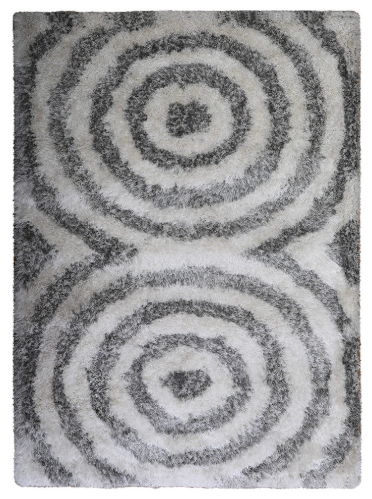 HAND TUFTED SHAG POLYESTER ECO-FRIENDLY AREA RUGS -  Gray White Color, Geometric