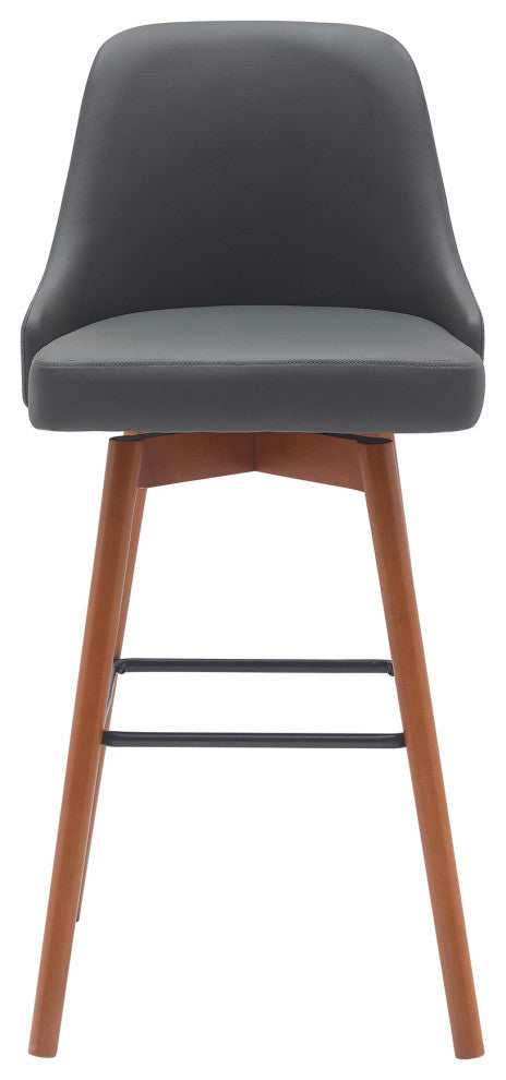 Sicily 26" Swivel Walnut Wood Counter Stool, Gray Faux Leather, 30