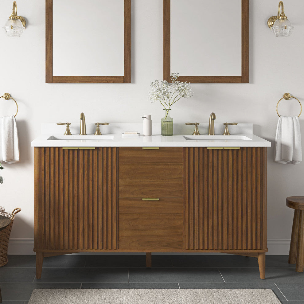 OVE Decors Gabi Single Sink Bathroom Vanity, Warm Walnut, 60", Double Sink