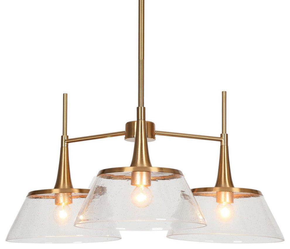 LNC 3-Light Polished Gold with Seedy Glass Linear Modern/Contemporary Chandelier