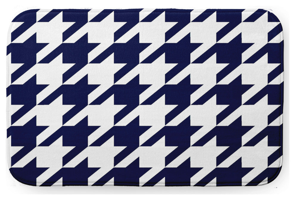 Blue Rectangular Houndstooth Pet Feeding Mat for Dogs or Cats