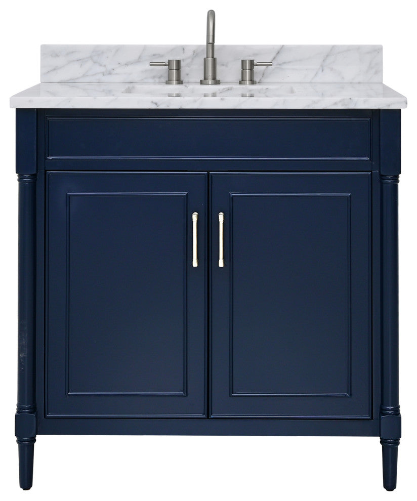 Avanity Bristol 36" Vanity Combo in Navy Blue and Carrara White Marble Top