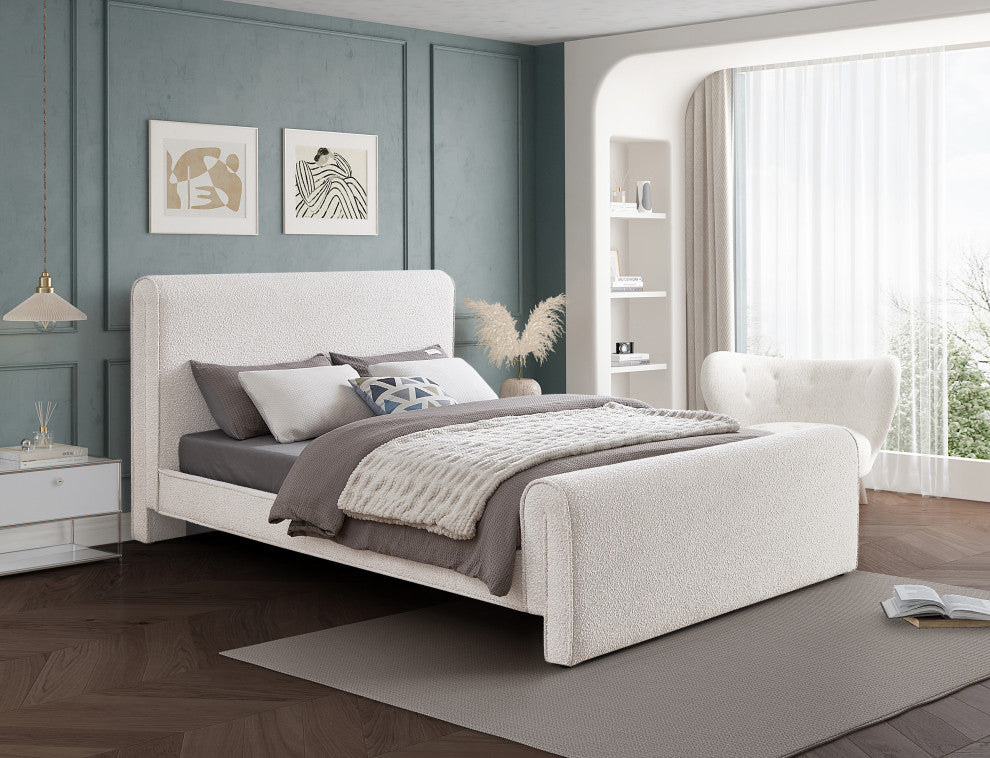 Stylus Black Boucle Fabric Full Bed, Cream, King