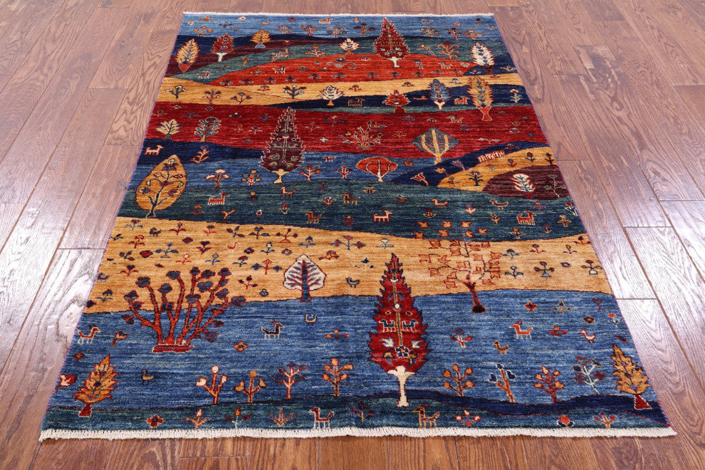 3' 11" X 5' 10" Tribal Persian Gabbeh Hand Knotted Wool Rug Q12136