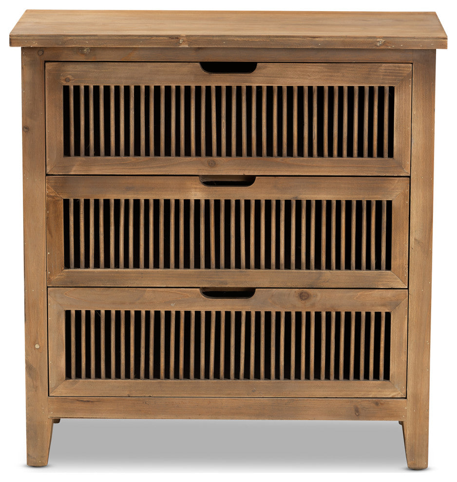 Kors Rustic Transitional Medium Oak 3-Drawer Wood Spindle Chest