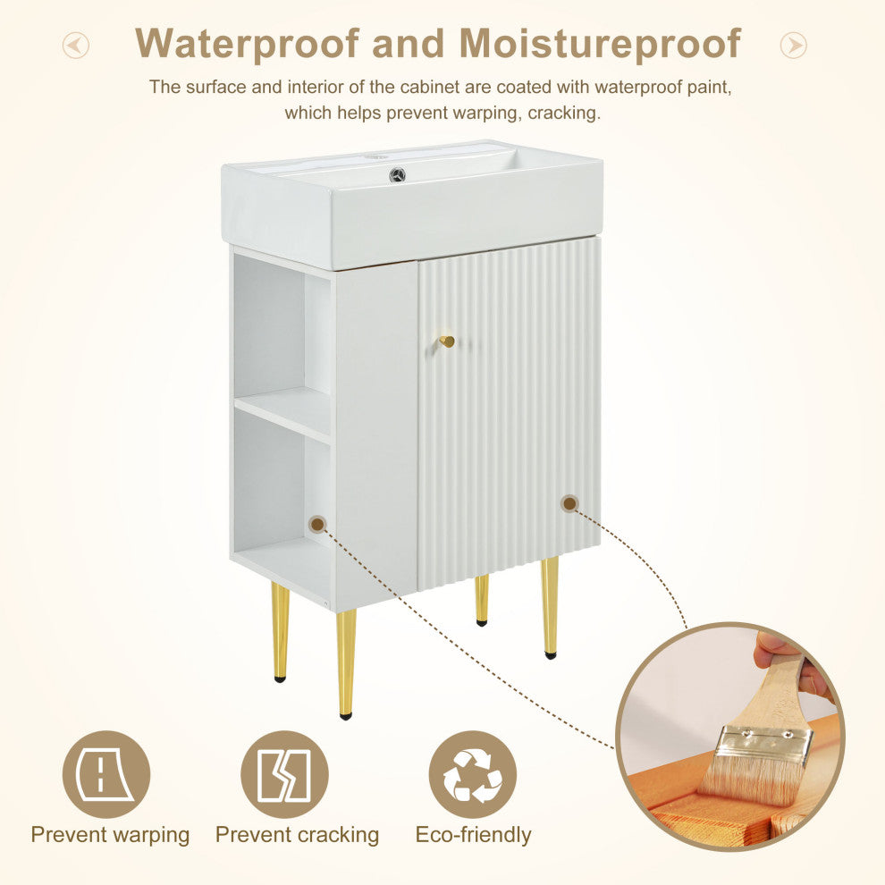 TATEUS 21.6 inch Single Ceramic Vessel Sink Bathroom Storage Cabinet, Left Side Storge