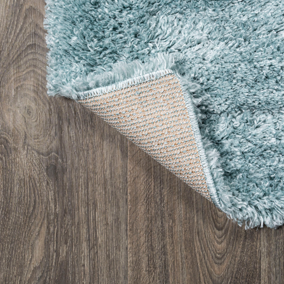 Groovy Solid Shag Rug, Turquoise, 2'x10'