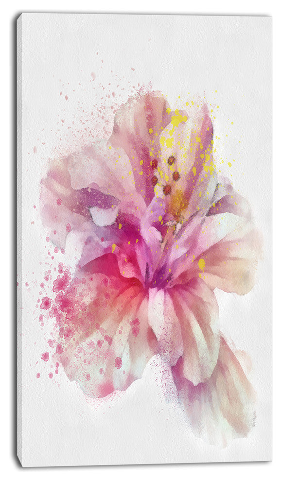 Beautiful Pink Flower Watercolor, Floral Canvas Art Print, 16"x32"