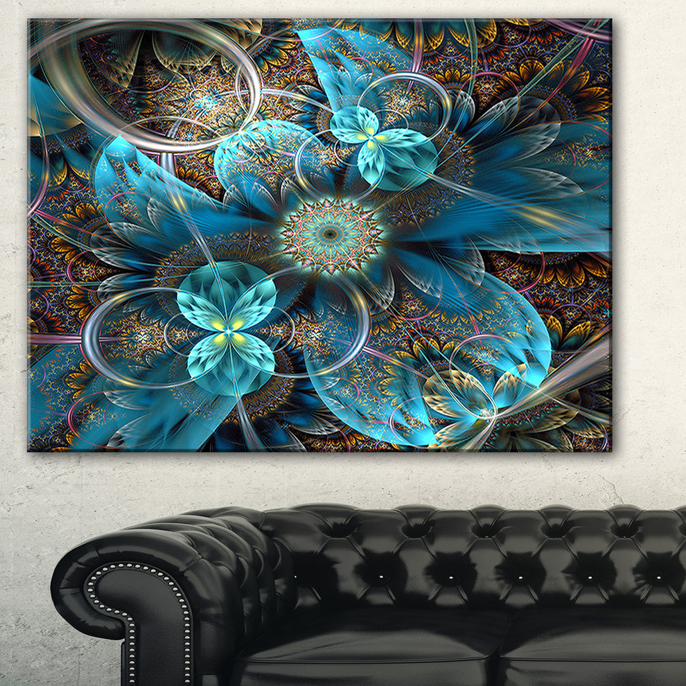 "Fractal Blue Flowers" Digital Floral Canvas Print, 40"x30"