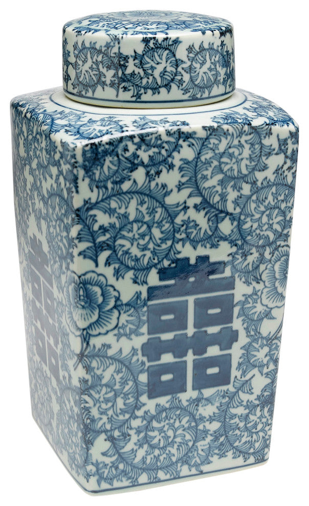 Antiqued Pale Green and Blue Square Jar With Lid