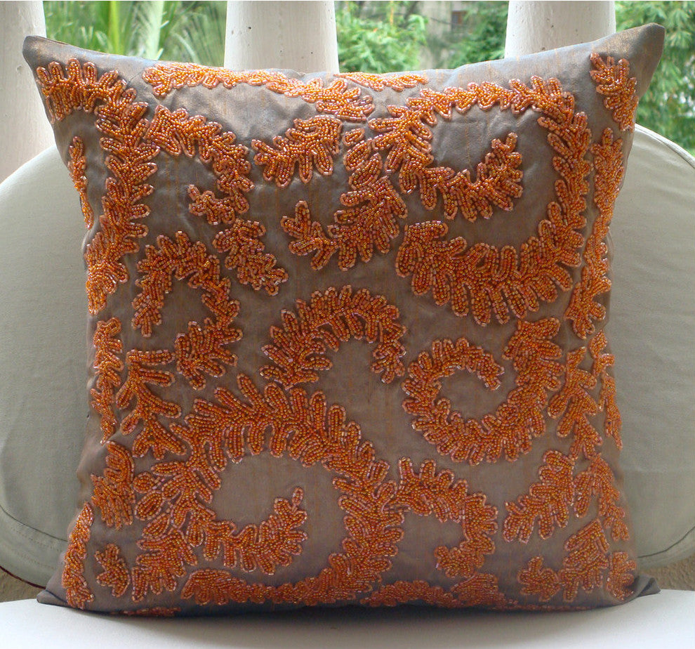 Throw Pillows Cover 14"x14" Art Silk Orange Pillow Covers - Orange Whirlwind