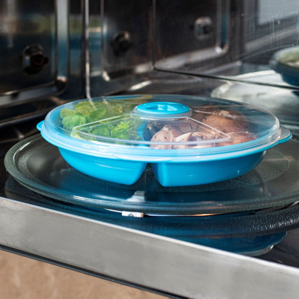 Two Compartment Microwave Tray with Cover, White, Pack of 1