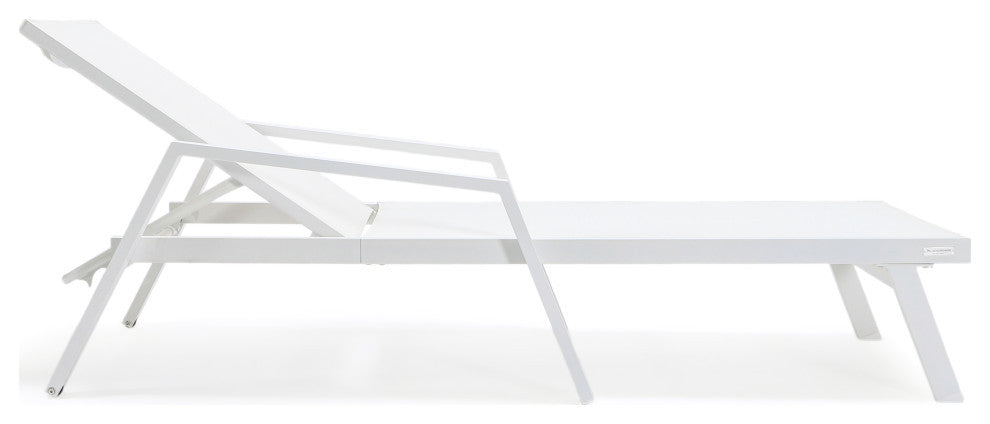 LeisureMod Marlin Patio Chaise Lounge Chair White Arms Set of 2, White