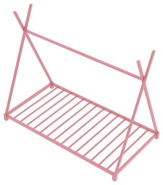 Metal Twin Size House Platform Bed with Triangle Structure, Pink