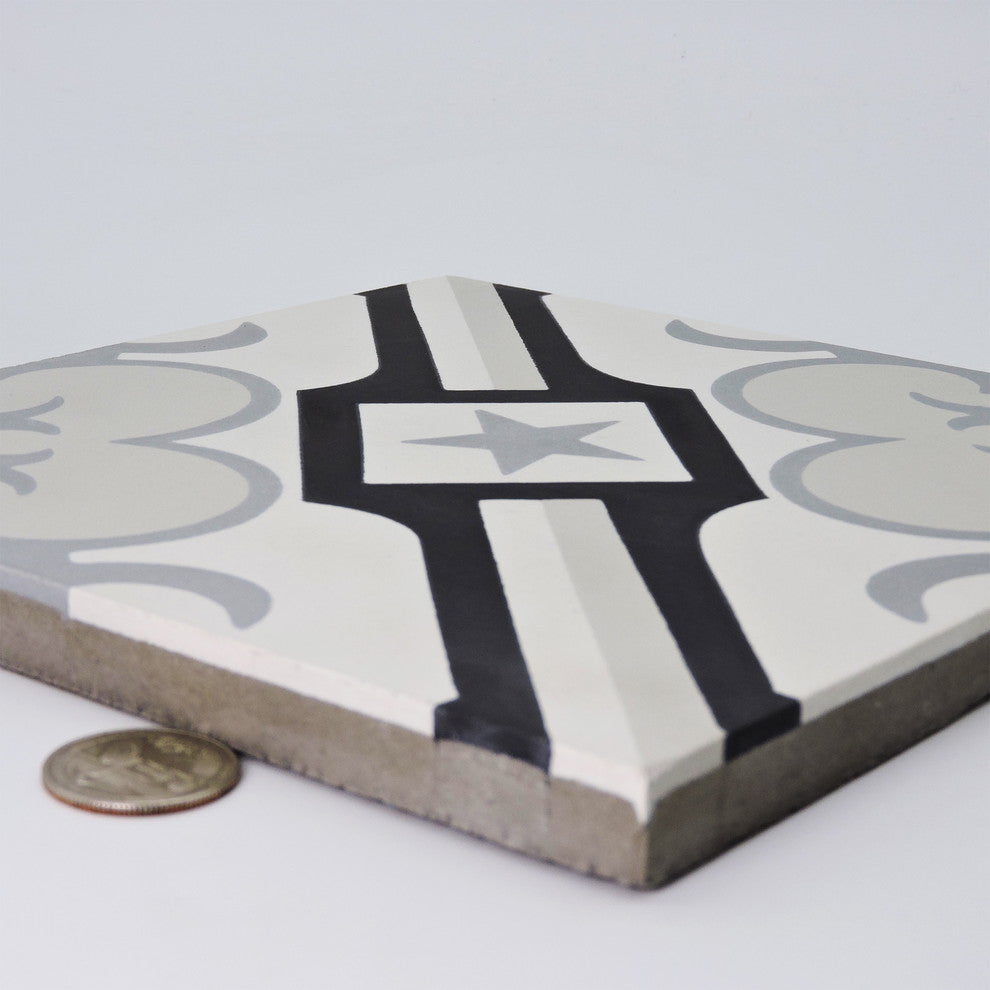 Chala Handmade Cement Tile, Black/Gray, Sample