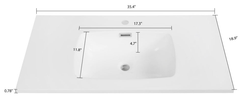 35" Solid Surface Resin Streamline K-1708-35 Vanity Top