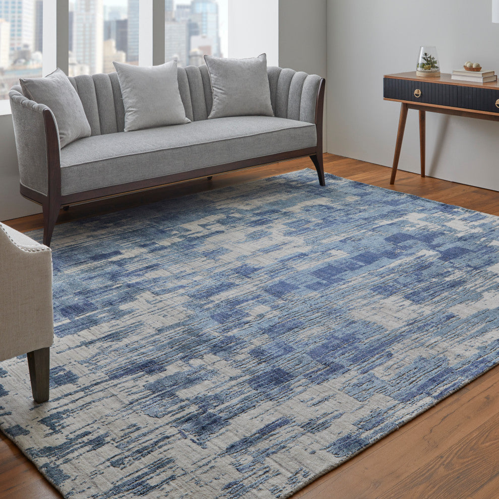 Kinton Modern Abstract, Blue/Ivory, 8'x8' Round Rug