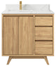 Madison Teak 36 Left Offset Bath Vanity in Light Natural 1.5" Calacatta Laza
