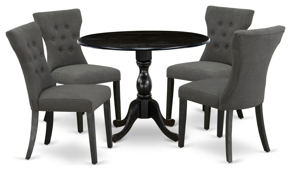 5 Pc Dining Set, 1 Drop Leaves Table, 4 Dark Gotham Grey Chair