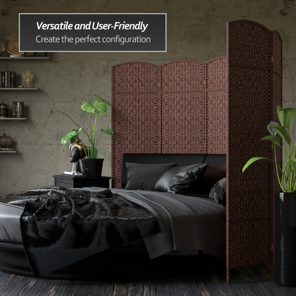 6' Tall Diamond Weave Fiber Room Divider, Dark Red, 3 Panel