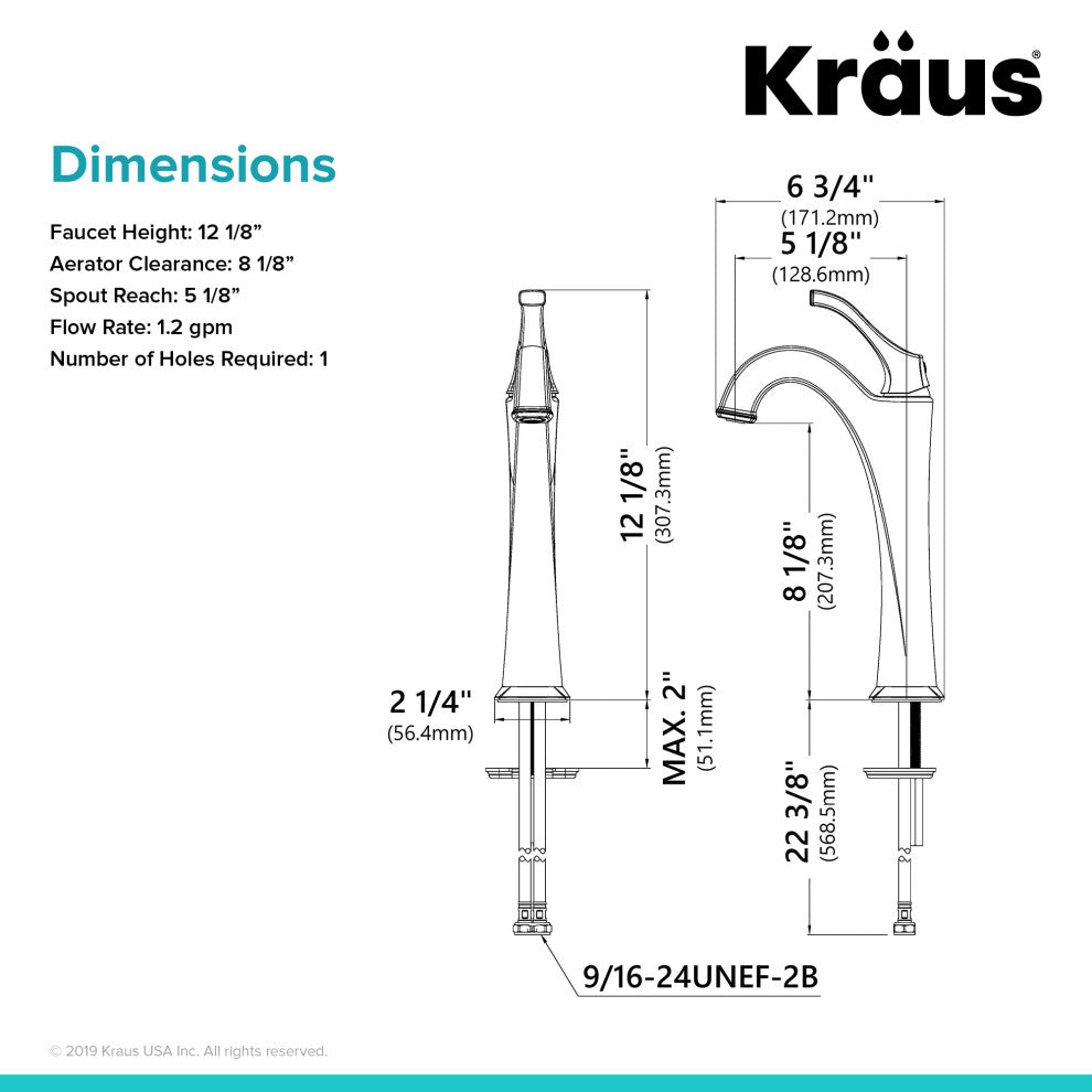 Kraus Arlo Single Handle Vessel Faucet, Pop Up Drain, Brushed Gold, Set of 2