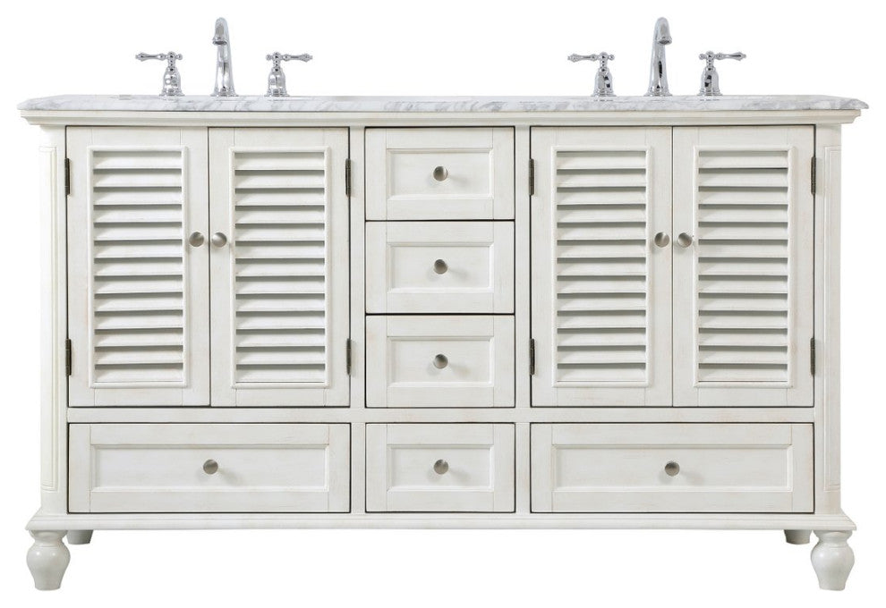 Rhett 60" Double Bathroom Vanity, Antique White