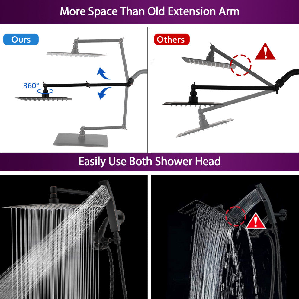 Shower Head Combo with Handheld and 16" Adjustable Extension Arm , Oil-Rubbed Bronze