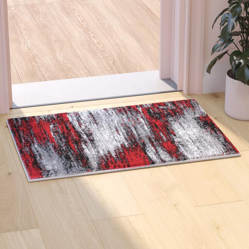 Rylan Collection Abstract Pattern Area Rug-Red - 2' x 3'