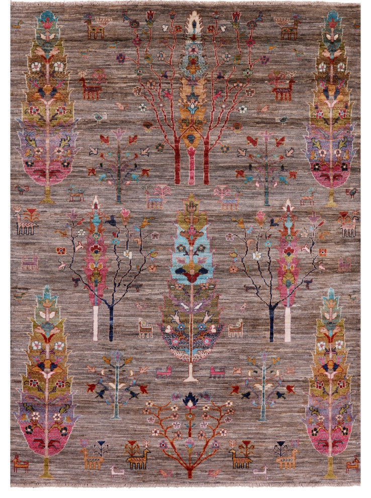 Tribal Persian Gabbeh Hand Knotted Rug 5' 1" X 6' 10" Q5277