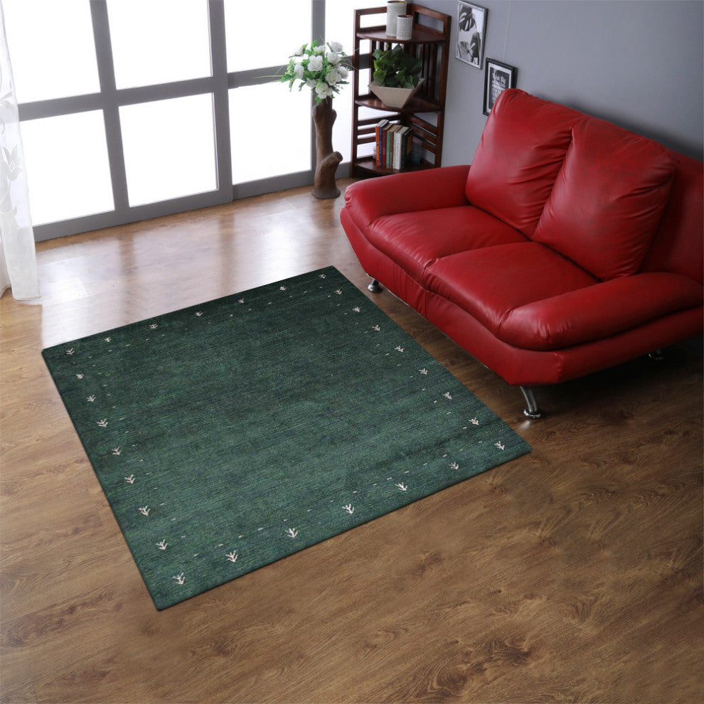 HAND KNOTTED LOOM SILK ECO-FRIENDLY AREA RUGS -8'x8',Square,Green,Contemporary